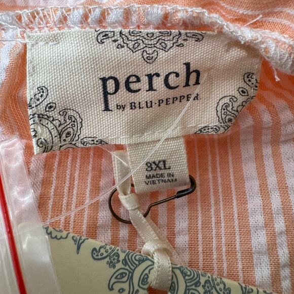 Perch by Blu Pepper Button Up Striped Ruffle Sleeveless Top Light Peach Size 3X - Picture 4 of 7